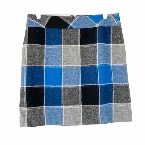 TALBOTS Petites skirt size 8P blue grey plaid short wool blend - Picture 1 of 5